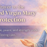 Daily Marian prayer for protection with Blessed Virgin Mary in a soft pastel illustration