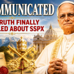 Bright YouTube thumbnail featuring Pope Leo XIV with the Vatican, papal keys, and the headline "Excommunicated – The Truth Finally Revealed About SSPX."