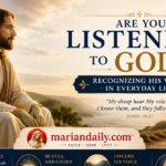 Jesus Christ seated on a hillside at sunrise, listening attentively and inviting believers to recognize God's voice in everyday life