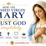 Blessed Virgin Mary prayerfully trusting God's will, illustrating Catholic faith, obedience, and confidence in God's providence