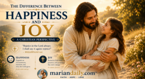 Jesus Christ lovingly holding a young girl in a sunlit countryside, illustrating Christian joy rooted in God's love and care