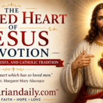 Jesus Christ displaying His Sacred Heart with a crown of thorns and flames, illustrating the Sacred Heart devotion in Catholic tradition